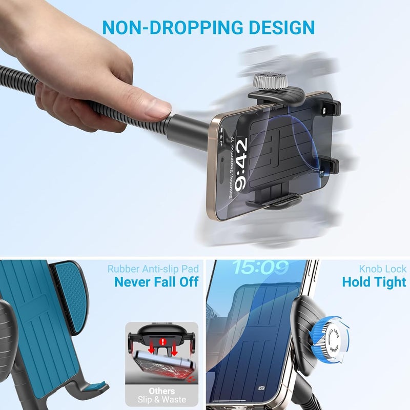 INSSKY Bike Phone Mount, 360° Adjustable Gooseneck Universal Handlebar Phone Holder, Tool-Free Installation for Bicycle Scooter Stroller Wheelchair, Fit for iPhone 16 Pro Max/15/14/13 & 4-7" Phone - Image 3